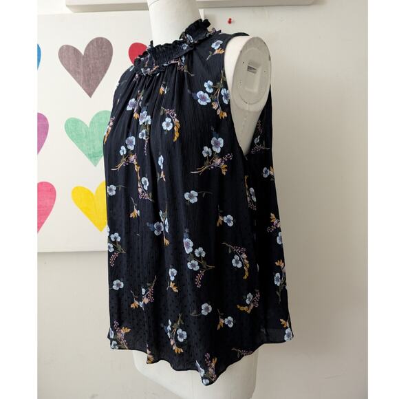 Rebecca Taylor 100% silk blue floral sleeveless top with stretch collar size 8 - Picture 2 of 13